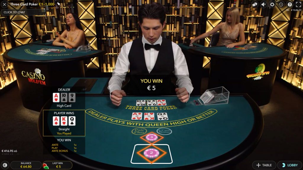 Live Three Card Poker casino