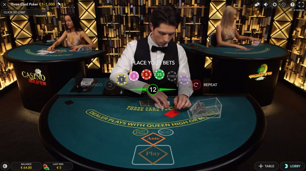 Poker de Três Cartas ao Vivo