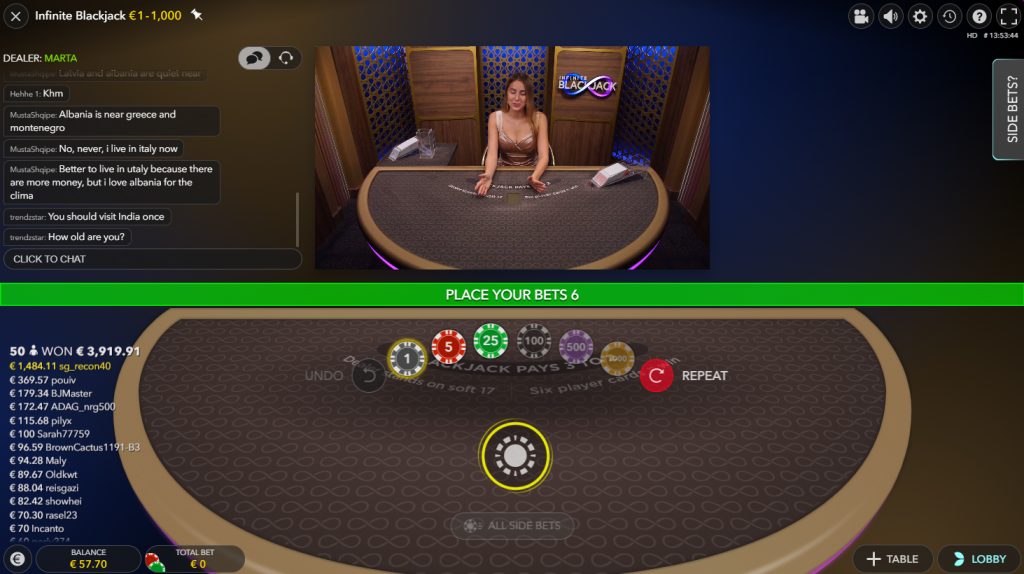 live infinite blackjack casino