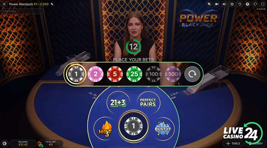Launch Power Blackjack and Place Your Bet