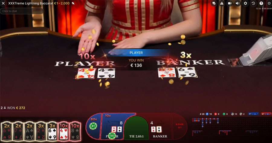 xxxtreme lightning baccarat 10x multiplier win