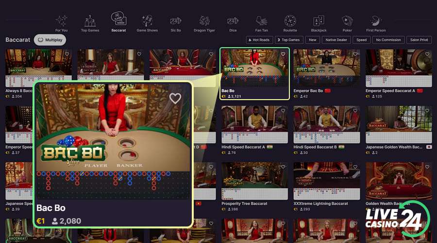 First step in playing Bac Bo live casino game