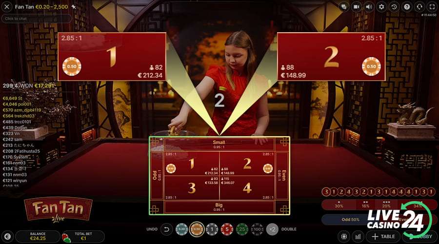 Third step in playing Fan Tan live game