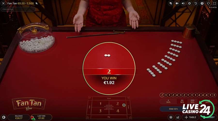 Fifth step in playing Fan Tan live game