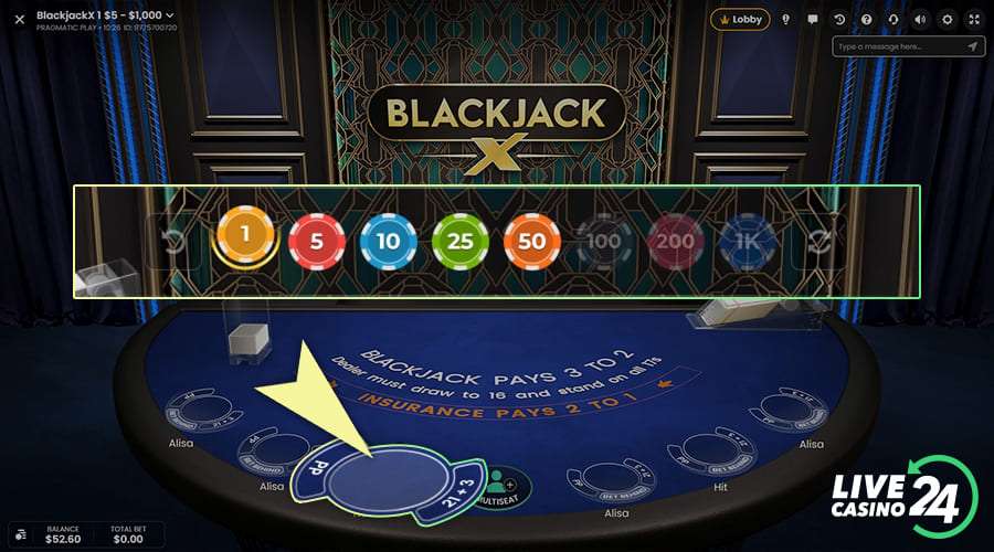 Second step in playing Blackjack X casino game