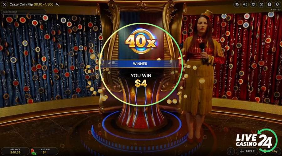 Eighth step in playing Crazy Coin Flip live casino game
