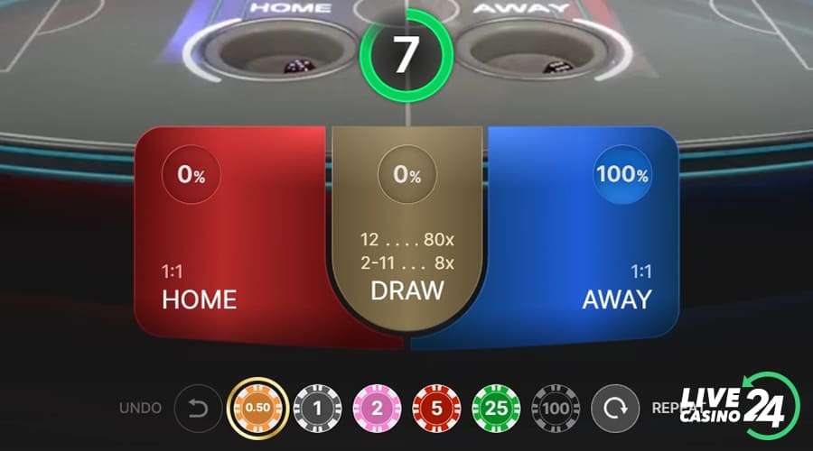Second step in playing Football Studio Dice live casino game