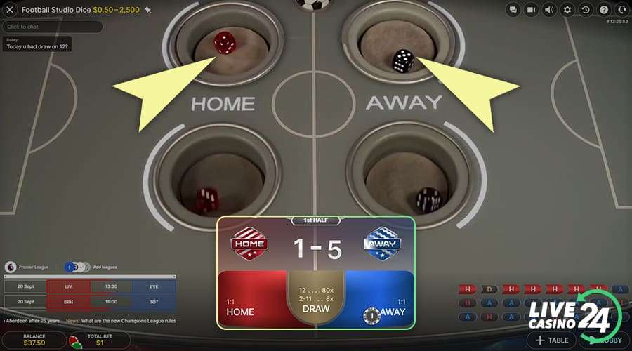 Fourth step in playing Football Studio Dice live casino game