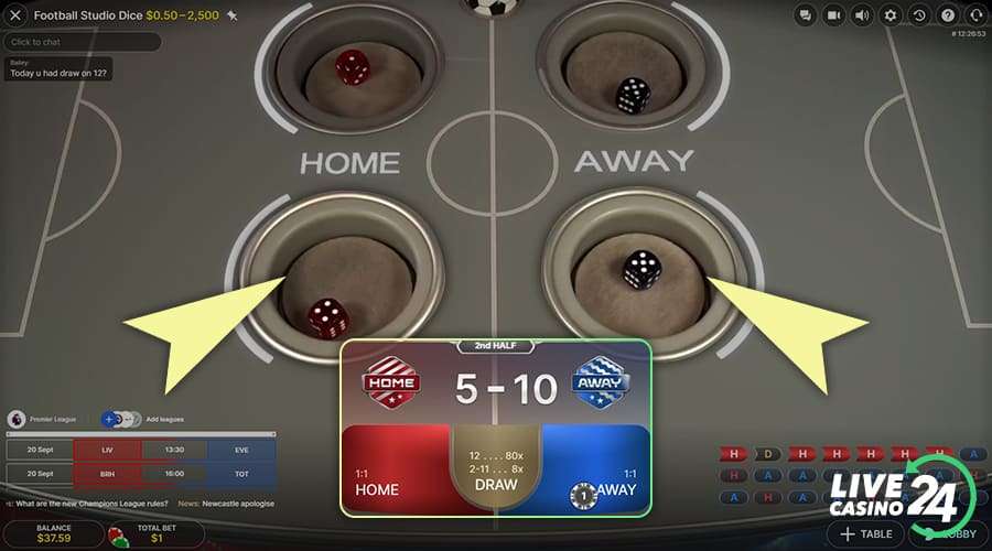 Fifth step in playing Football Studio Dice live casino game