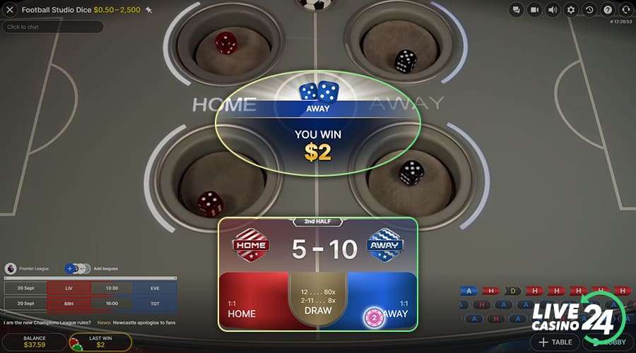Sixth step in playing Football Studio Dice live casino game