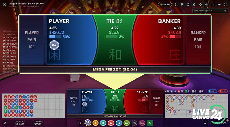 Secondo passo per giocare al gioco da casinò live Mega baccarat