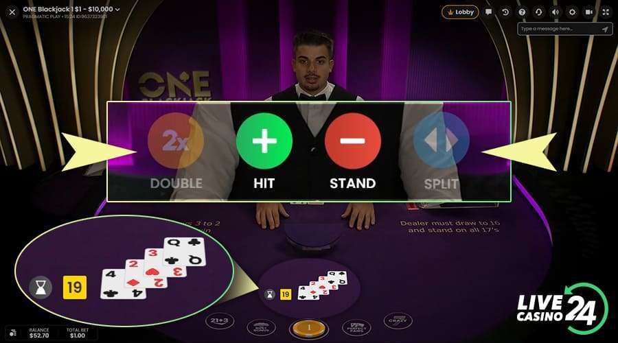 Third step in playing ONE Blackjack live casino game