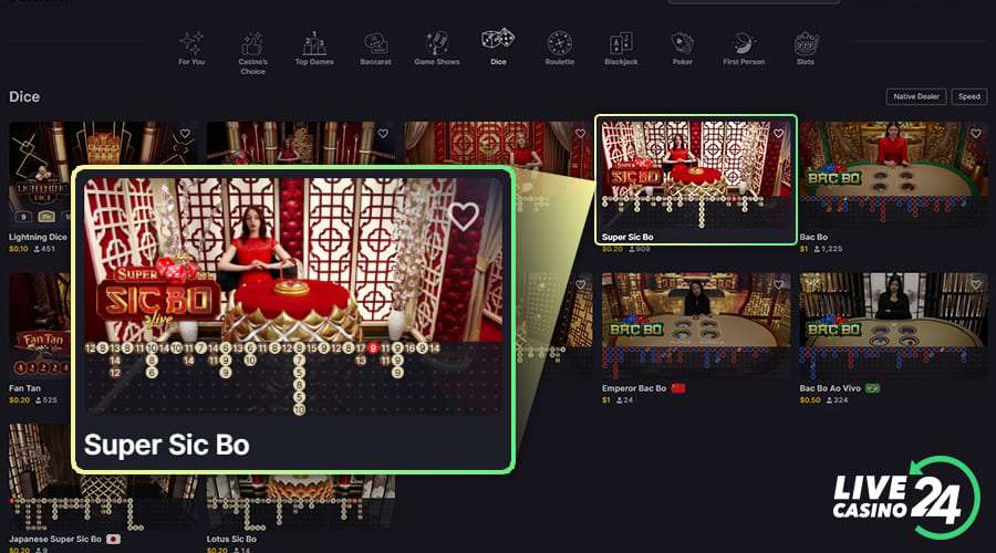 First step in playing Super Sic Bo live casino game