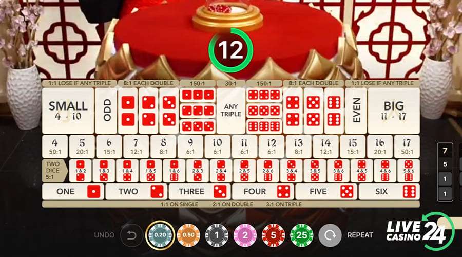 Third step in playing Super Sic Bo live casino game