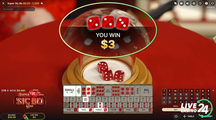 Seventh step in playing Super Sic Bo live casino game