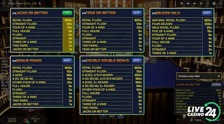 Second step in playing Video Poker live casino game
