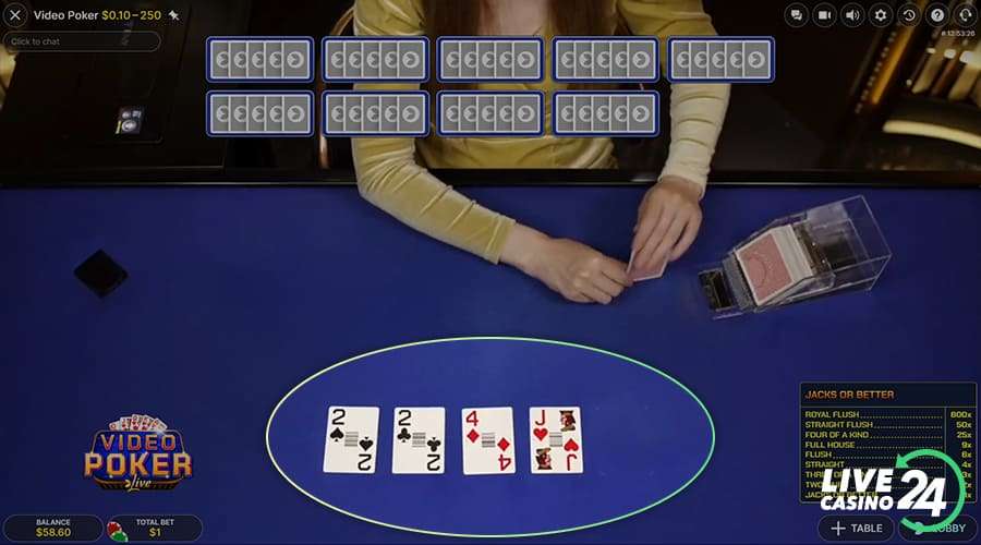 Third step in playing Video Poker live casino game