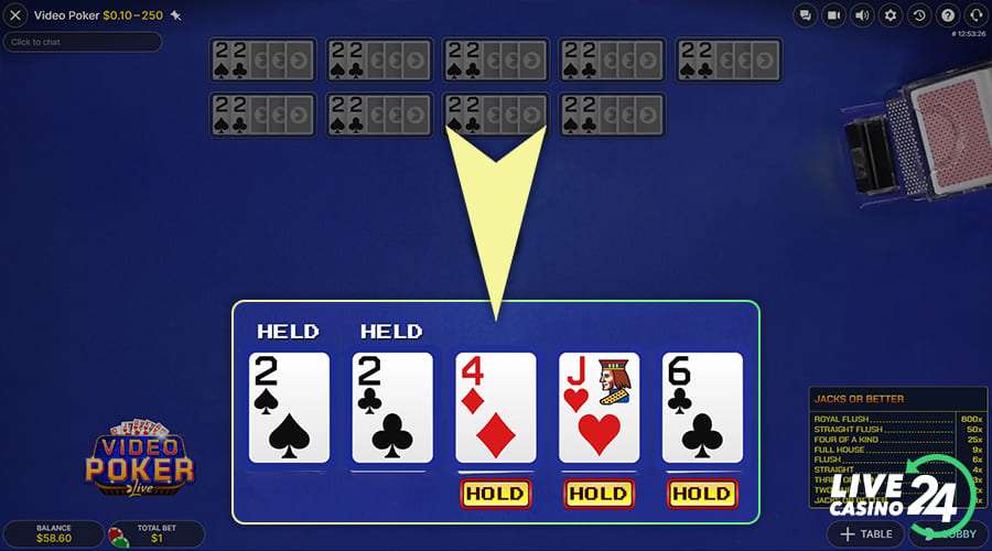 Fourth step in playing Video Poker live casino game