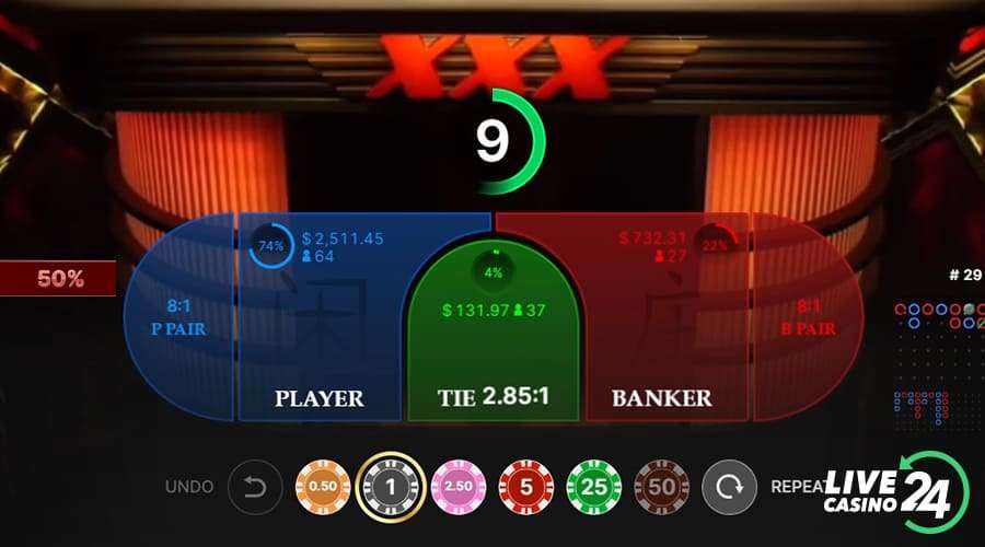 Second step in playing XXXTreme Lightning Baccarat live game