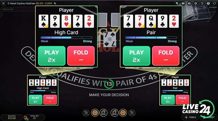 Third step in playing 2 Hand Casino Hold'em live poker