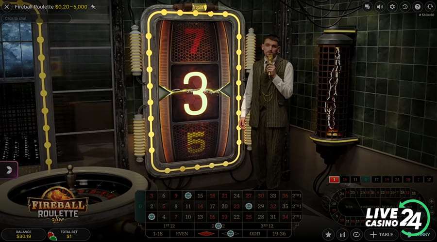 Quarto passo para jogar o jogo de cassino ao vivo Fireball Roulette