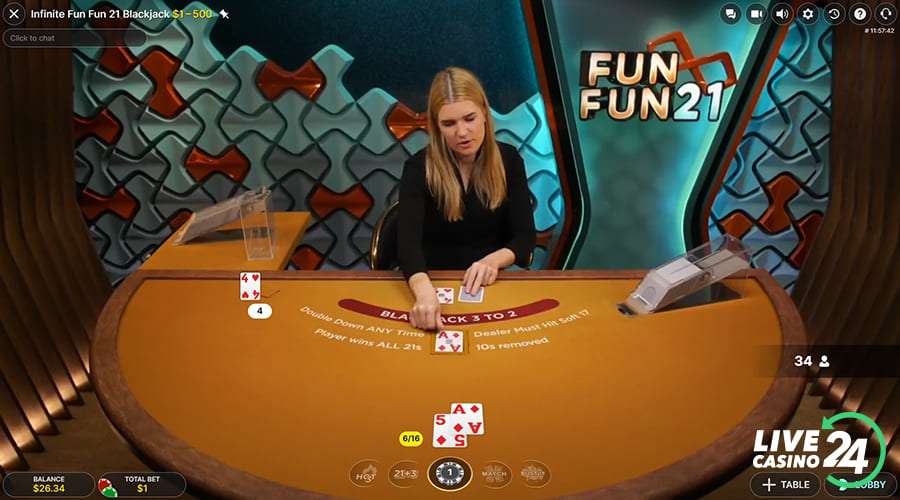 Second step in playing Infinite Fun Fun 21 Blackjack live