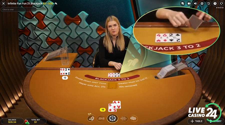 Fourth step in playing Infinite Fun Fun 21 Blackjack live