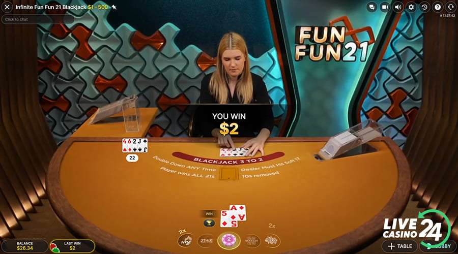 Fifth step in playing Infinite Fun Fun 21 Blackjack live