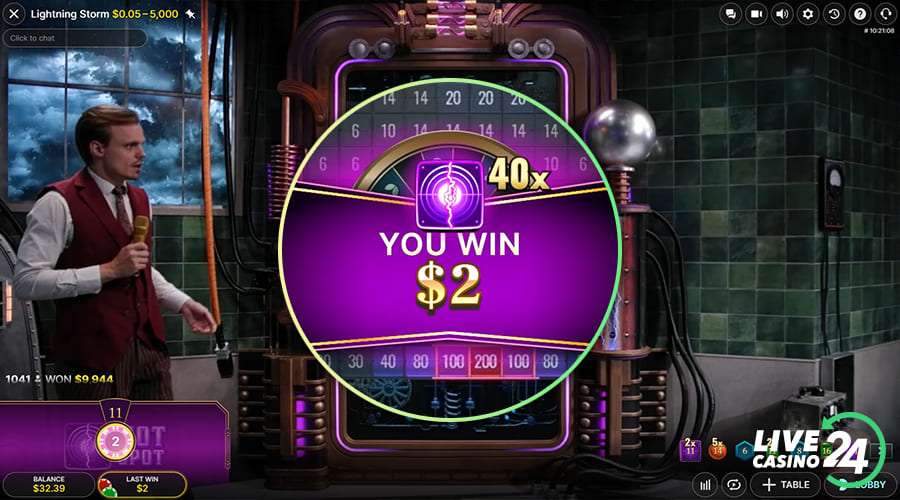 Quinto passo para jogar o game show ao vivo Lightning Storm