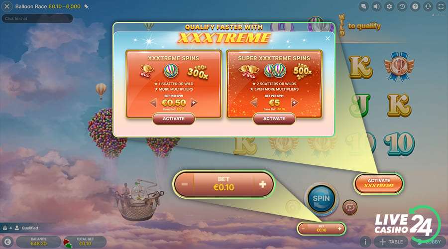 First step in playing Balloon Race live slot