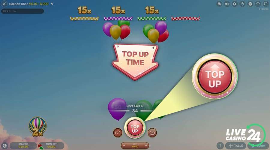 Fourth step in playing Balloon Race live slot