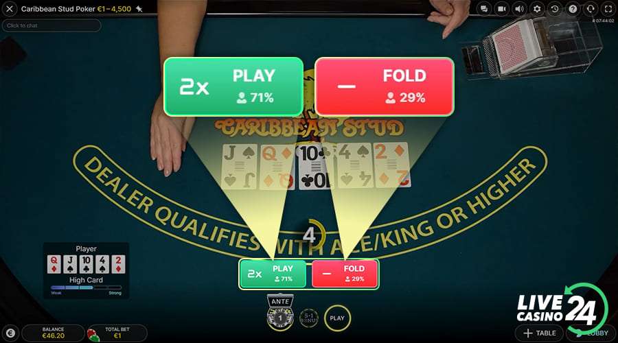 Third step in playing Caribbean Stud Poker live game