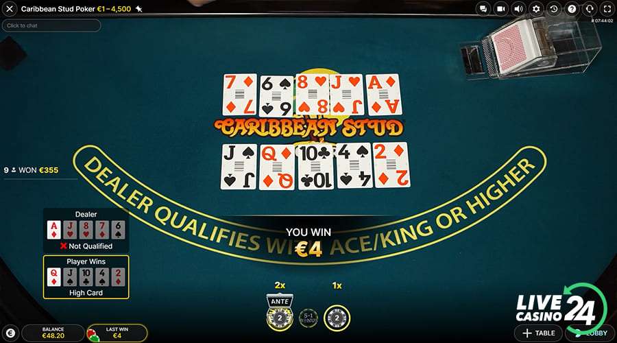 Fifth step in playing Caribbean Stud Poker live game