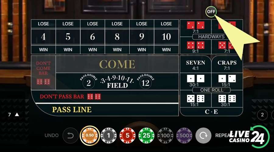 First step in playing Craps live casino game