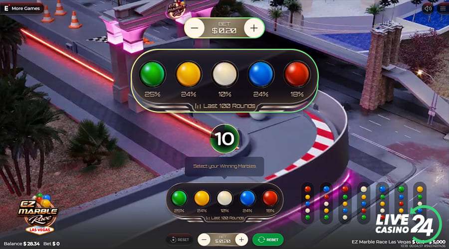 Primeiro passo para jogar o jogo de cassino EZ Marble Race Las Vegas