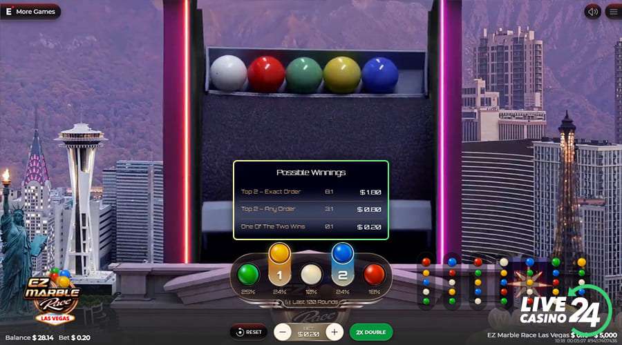 Segundo passo para jogar o jogo de cassino EZ Marble Race Las Vegas