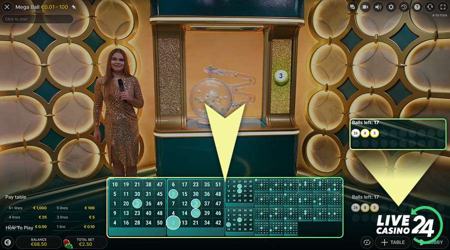 Third step in playing Mega Ball live casino game
