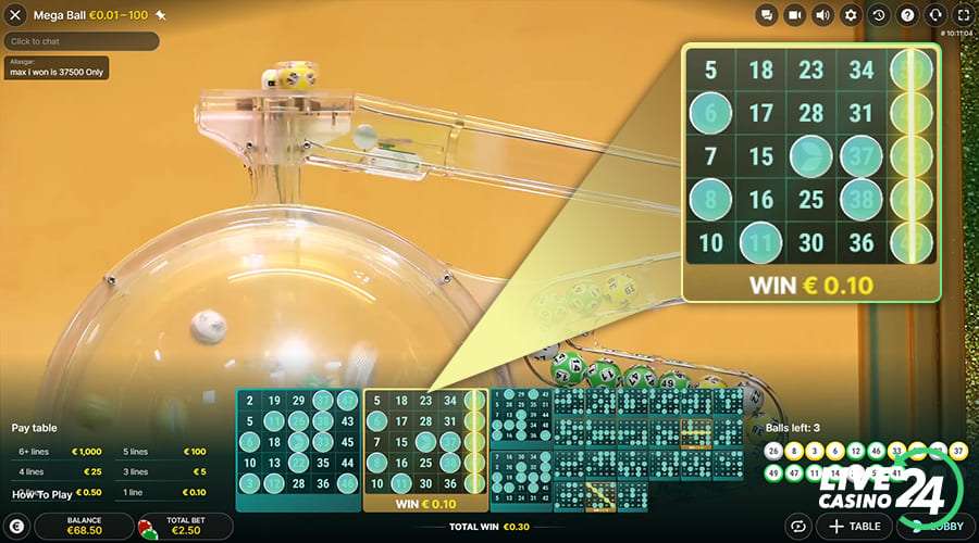 Fourth step in playing Mega Ball live casino game