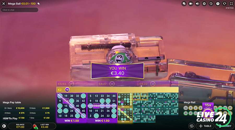 Sixth step in playing Mega Ball live casino game
