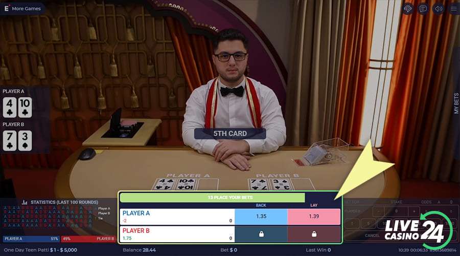 Fourth step in playing One Day Teen Patti casino game