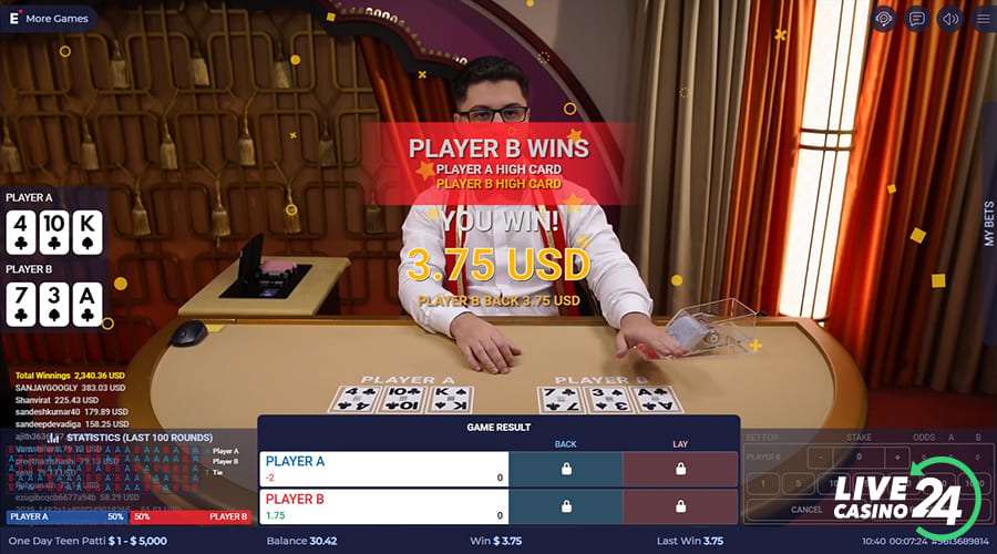 Fifth step in playing One Day Teen Patti casino game