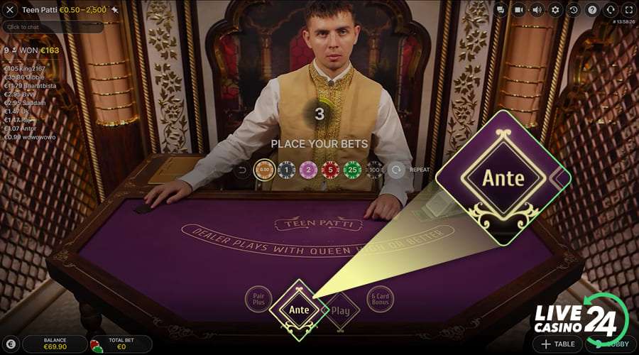 First step in playing Teen Patti Live