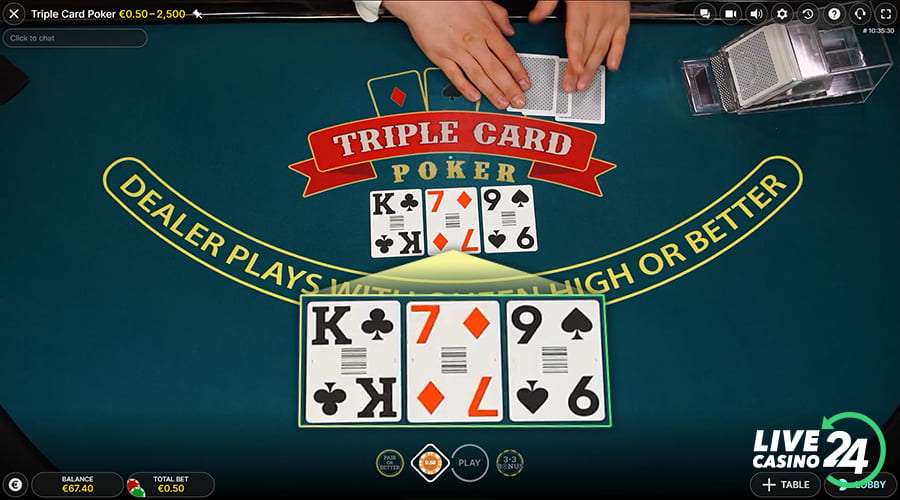 Second step in playing Triple Card Poker live casino game