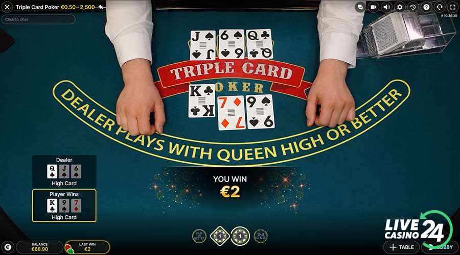 Fifth step in playing Triple Card Poker live casino game