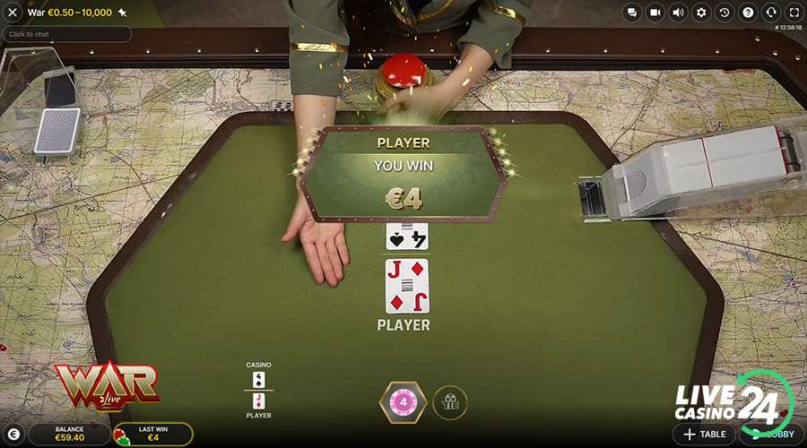 Second step in playing War live casino game