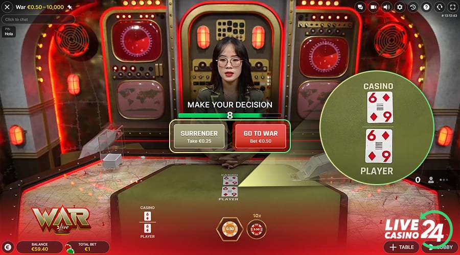 Third step in playing War live casino game