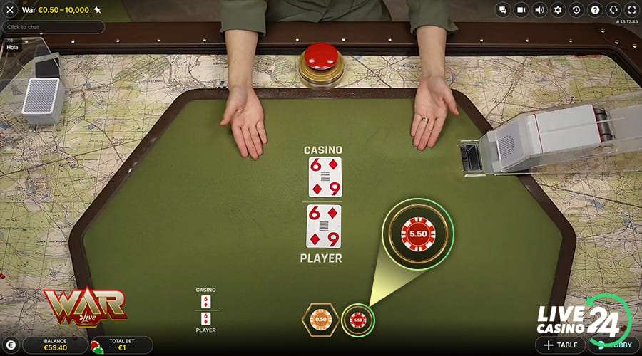 Fourth step in playing War live casino game