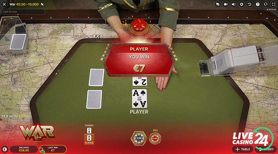 Fifth step in playing War live casino game