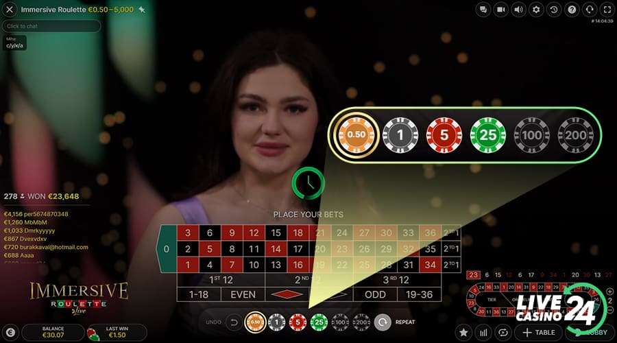 First step in playing Immersive Roulette live casino game