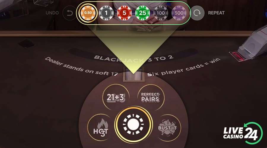 First step in playing Infinite Blackjack live casino game